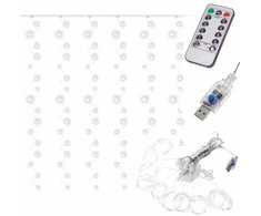 Roger 300 LED girlianda užuolaida 3x3 su pulteliu ir tvirtinimo kabliukais - šaltos spalvos