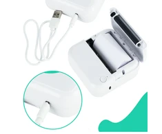 Ikonka Mini terminis etikečių spausdintuvas + USB kabelis kvadratinės mėlynos spalvos