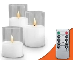 Verk Lamex Dekoratyvinis LED žvakių rinkinys 3 vnt. baltas stiklas + pultelis