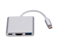 RoGer Multimedia Adapteris Type-C prie HDMI (4K @ 30Hz, 1080P @ 60Hz) + USB 3.0 Sidabrinis