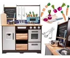 Ikonka Vaikiška medinė MDF virtuvėlė su priedais LOFT XXL 96cm