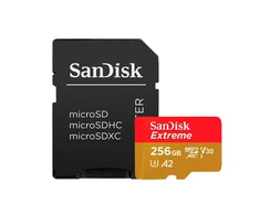 SanDisk Extreme PLUS 256 GB SDXC atminties kortelė + 2 metai RescuePRO Deluxe iki 190 MB/s ir 130 MB/s skaitymo / rašymo greitis, UHS-I, 10 klasė, U3, V30; EAN:619659189457