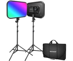 Sieninis šviestuvas Neewer Naujesnis RGB168 RGB LED studijinis komplektas, dvi 60W 2500-8500K lempos + stovai