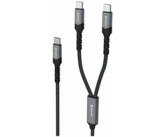 „Swissten 2in1“ įkrovimo USB-C / 2x USB-C laidas 100W 1,5 m