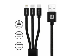 Swissten 3in1 Textile Data Cable 1,2m