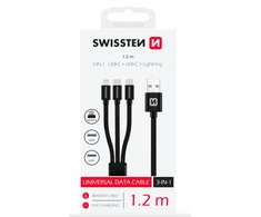Swissten 3in1 Textile Data Cable 1,2m