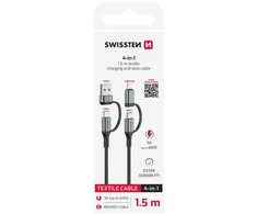 „Swissten 4in1“ tekstilinis 3A duomenų kabelis 1,5 m