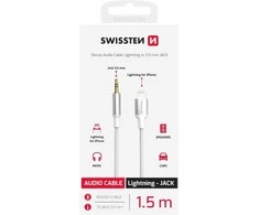 SWISSTEN TEXTILE Garso adapteris Lightning - 3,5 mm lizdas 1,5 m baltas