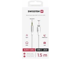 SWISSTEN TEXTILE Audio adaptér USB-C (M) - 3.5mm Jack 1.5m bílá