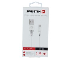 SWISSTEN duomenų kabelis USB - USB-C 3.1 (7mm) baltas 1.5m