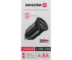 SWISSTEN CL adaptér do auta 2x USB-A juoda