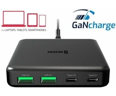 Swissten Desktop GaN Charger 2x USB-C / 2x USB / 65W