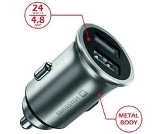 „Swissten“ ekologiškas metalinis aukščiausios kokybės automobilinis įkroviklis, 2 x USB, 4,8 A
