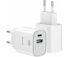 Swissten Edge GaN Travel Charger GaN USB-C PD 45W + USB-A 18W QC