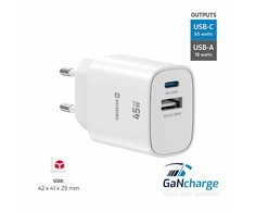 Įkroviklis Swissten SWISSTEN tinklo adapteris EDGE GaN 45W, 2 prievadų, 1x USB-C PD 45W + 1x USB-A 18W QC