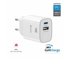 „Swissten Edge GaN“ kelioninis įkroviklis GaN USB-C PD 20W + USB-A 18W QC