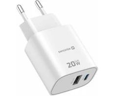 Swissten Edge GaN Travel Charger GaN USB-C PD 20W + USB-A 18W QC