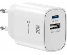 Swissten Edge GaN Travel Charger GaN USB-C PD 20W + USB-A 18W QC