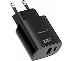 Swissten Edge GaN Travel Charger GaN USB-C PD 20W + USB-A 18W QC