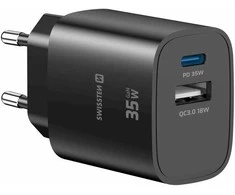 Swissten Edge Travel Charger USB-C PD 35W + USB-A QC 18W Juodas