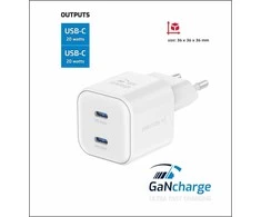 Swissten GaN PD 2x USB-C kelioninis įkroviklis 20W