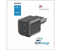 Swissten GaN PD 2x USB-C kelioninis įkroviklis 20W