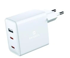 Įkroviklis Swissten Swissten GaN 2x USB C + USB 70 W Power Delivery Balta