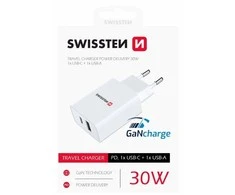 Swissten Travel 1x USB-C, 1x USB-A 30W
