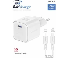 „Swissten“ kelioninis įkroviklis GaN USB-C 20 W PD + duomenų kabelis USB-C – „Lightning“ 1,2 m