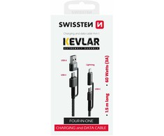 Swissten Kevlar kabelis 4in1 / 3A / 1,5m
