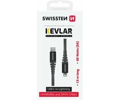 Swissten Kevlar duomenų kabelis USB-C / Lightning 1,5m / 60w
