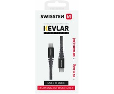 Swissten Kevlar 60W duomenų kabelis USB-C - USB-C 1,5m