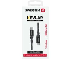 Swissten Kevlar 60W duomenų kabelis USB-C - USB-C 1,5m