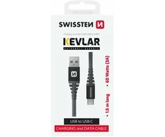 Swissten Kevlar duomenų kabelis USB / USB-C / 1,5 m / 60 W