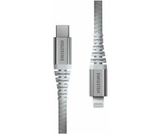 SWISSTEN KEVLAR duomenų kabelis USB-C – žaibiškas 1,5 m baltas