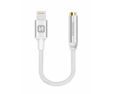 Phone Accessories Swissten / Lightning garso adapteris prie lizdo 3,5 mm, tekstilė, ilgis 15 cm, sidabras