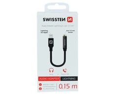 Swissten Audio adapter textile Lightning /jack 0,15 m juodas