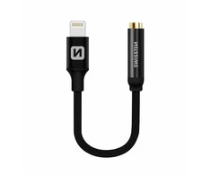 Swissten Audio adapter textile Lightning /jack 0,15 m juodas
