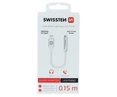 Phone Accessories Swissten / Lightning garso adapteris prie lizdo 3,5 mm, tekstilė, ilgis 15 cm, sidabras