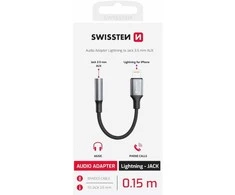 SWISSTEN TEXTILE Audio adaptér Lightning - 3.5mm Jack 0.15m juoda
