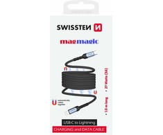 „Swissten“ magnetinis savaime apvyniojamas USB-C / „Lightning“ duomenų kabelis 1 m