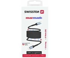 „Swissten“ magnetinis savaime apvyniojamas USB-C / „Lightning“ duomenų kabelis 1 m