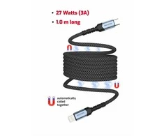 „Swissten“ magnetinis savaime apvyniojamas USB-C / „Lightning“ duomenų kabelis 1 m