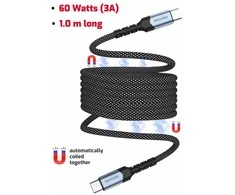„Swissten“ magnetinis USB-C duomenų kabelis, savaime apsisukantis 60 W 1 m