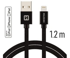 Swissten MFI Textile Fast Charge 3A Lightning Data ir 1,2m įkrovimo laidas