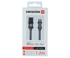 Swissten MFI Textile Fast Charge 3A Lightning Data ir 1,2m įkrovimo laidas