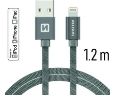 Swissten MFI Textile Fast Charge 3A Lightning Data ir 1,2m įkrovimo laidas