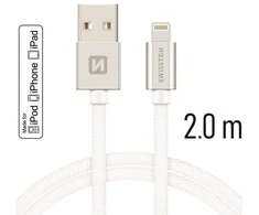„Swissten MFI Textile Fast Charge 3A Lightning“ duomenų ir įkrovimo laidas, 2 m