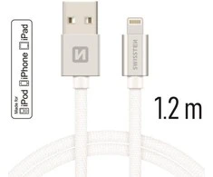 Swissten MFI Textile Fast Charge 3A Lightning Data ir 1,2m įkrovimo laidas
