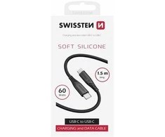 Swissten minkštas silikoninis 60 W duomenų kabelis USB-C – USB-C 1,5 m